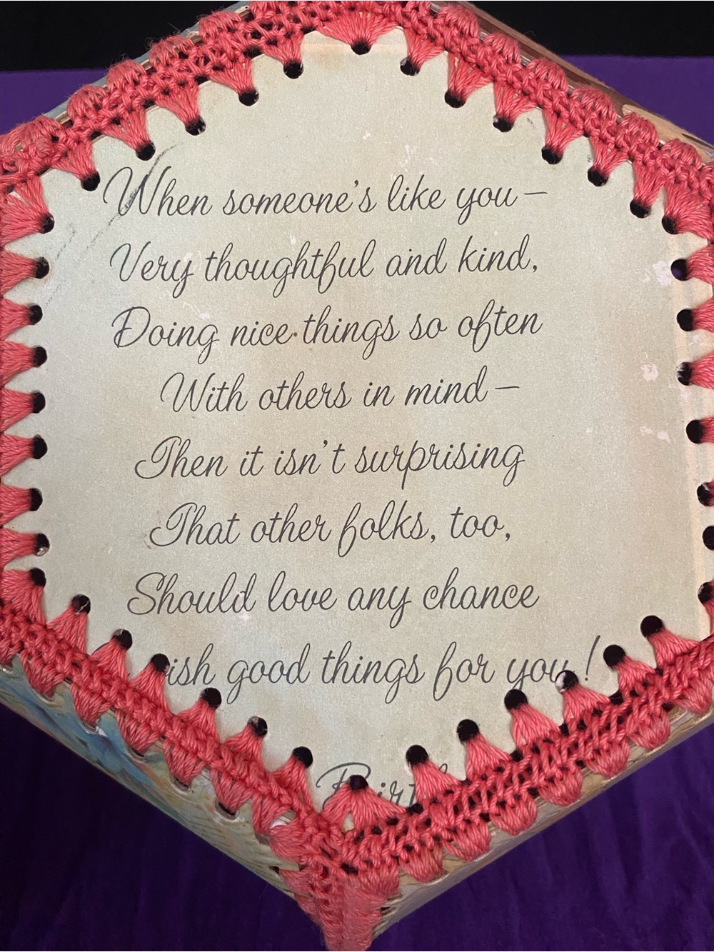 Vintage Handmade Greeting Card Crochet Basket, Retro Floral Paper Bowl